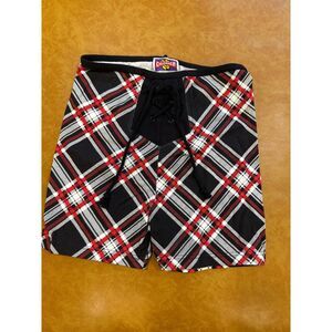 Crunch Plaid Lace Up Boxing Shorts Size L Red Black White Y2K